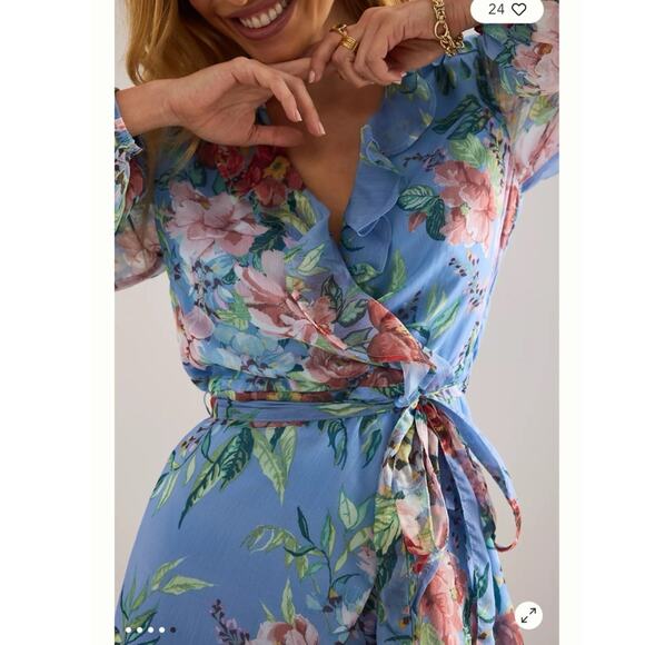 NWT Bardot Women Blue Triple Frill Wrap Floral Mini Dress Size 8 - Picture 5 of 13